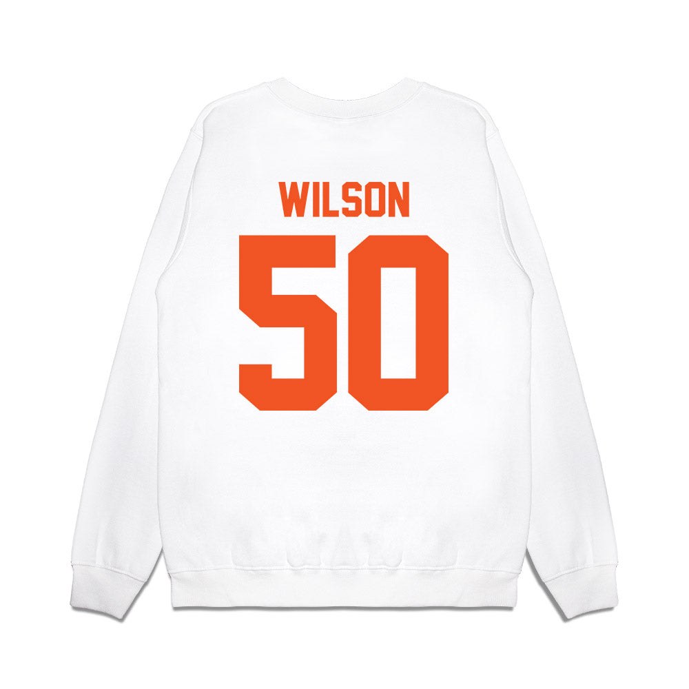 Oklahoma State - NCAA Football : Gunnar Wilson - Vintage Helmet Premium Crewneck Sweatshirt-1