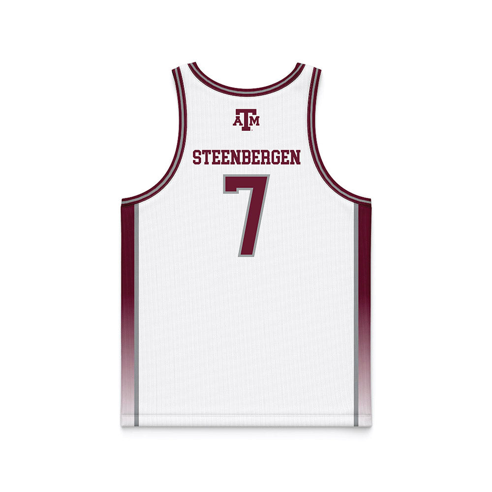 Texas A&M - NCAA Women's Basketball : Pien Steenbergen - White Basketball Jersey-1