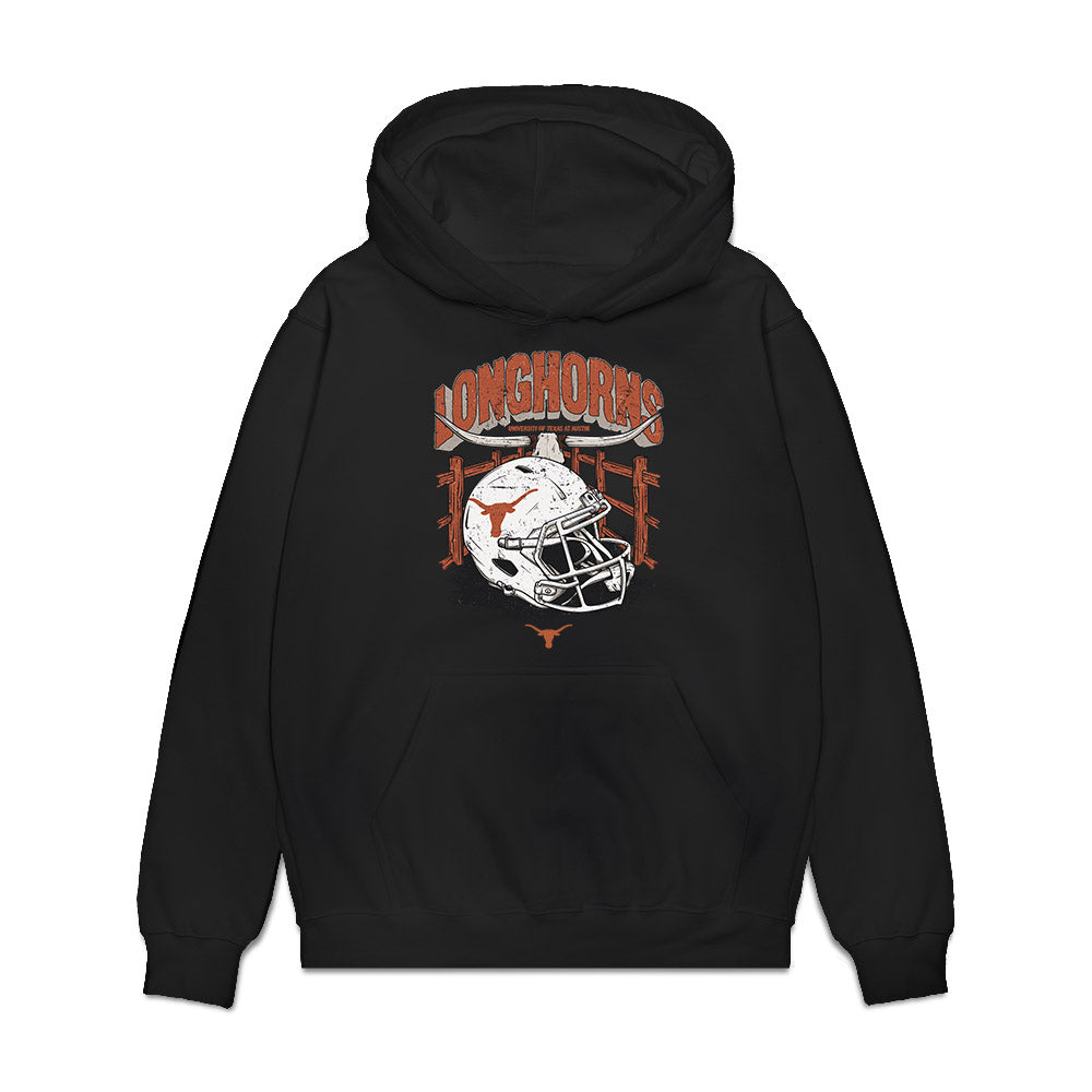 Texas - NCAA Football : Juan Davis - Vintage Helmet Premium Hooded Sweatshirt-0