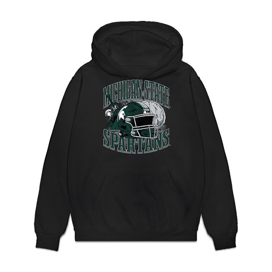 Michigan State - NCAA Football : Aidan Chiles - Vintage Helmet Premium Hooded Sweatshirt-0
