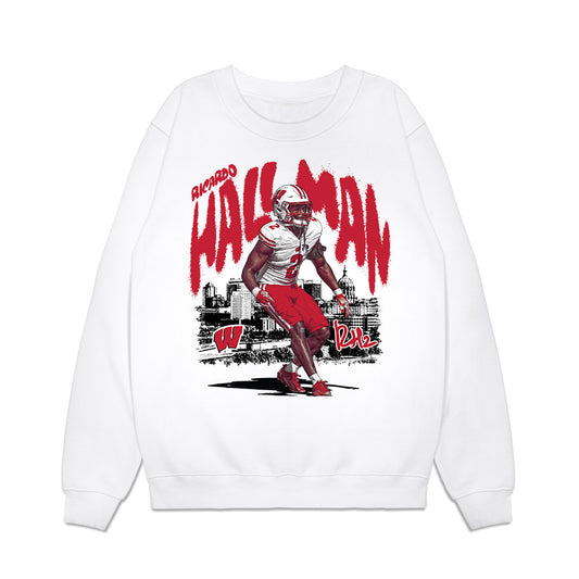 Wisconsin - NCAA Football : Ricardo Hallman - Collage Premium Crewneck Sweatshirt-0