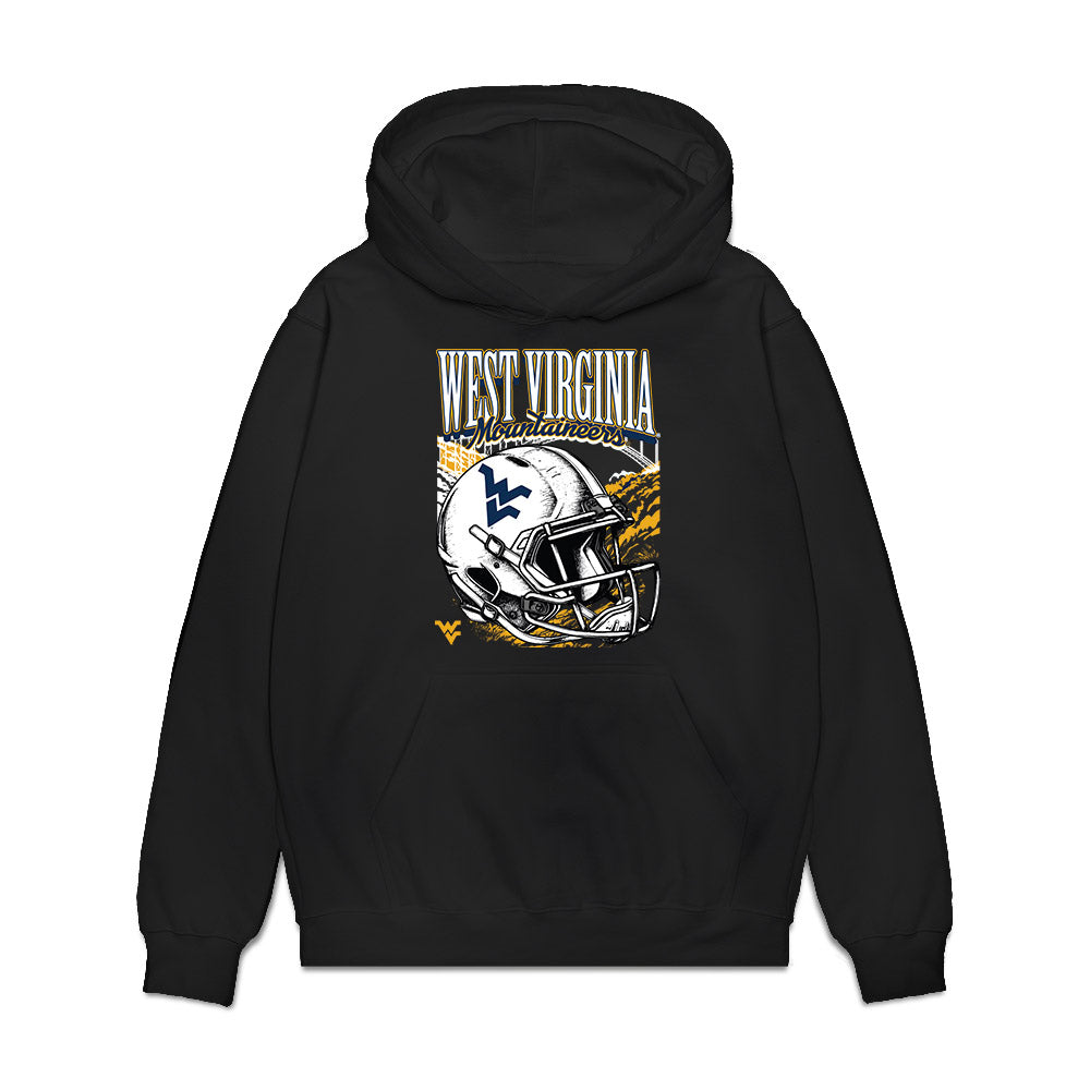 West Virginia - NCAA Football : Jason Chambers - Vintage Helmet Premium Hooded Sweatshirt-0