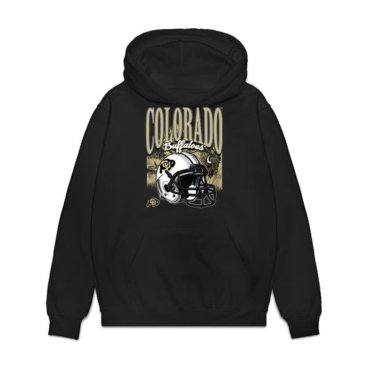 Colorado - NCAA Football : Hudson Steber - Vintage Helmet Premium Hooded Sweatshirt-0