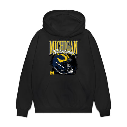 Michigan - NCAA Football : Jaden Mangham - Vintage Helmet Premium Hooded Sweatshirt-0