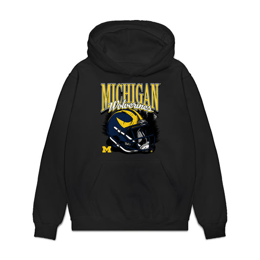 Michigan - NCAA Football : Kaleb Schlecht - Vintage Helmet Premium Hooded Sweatshirt-0