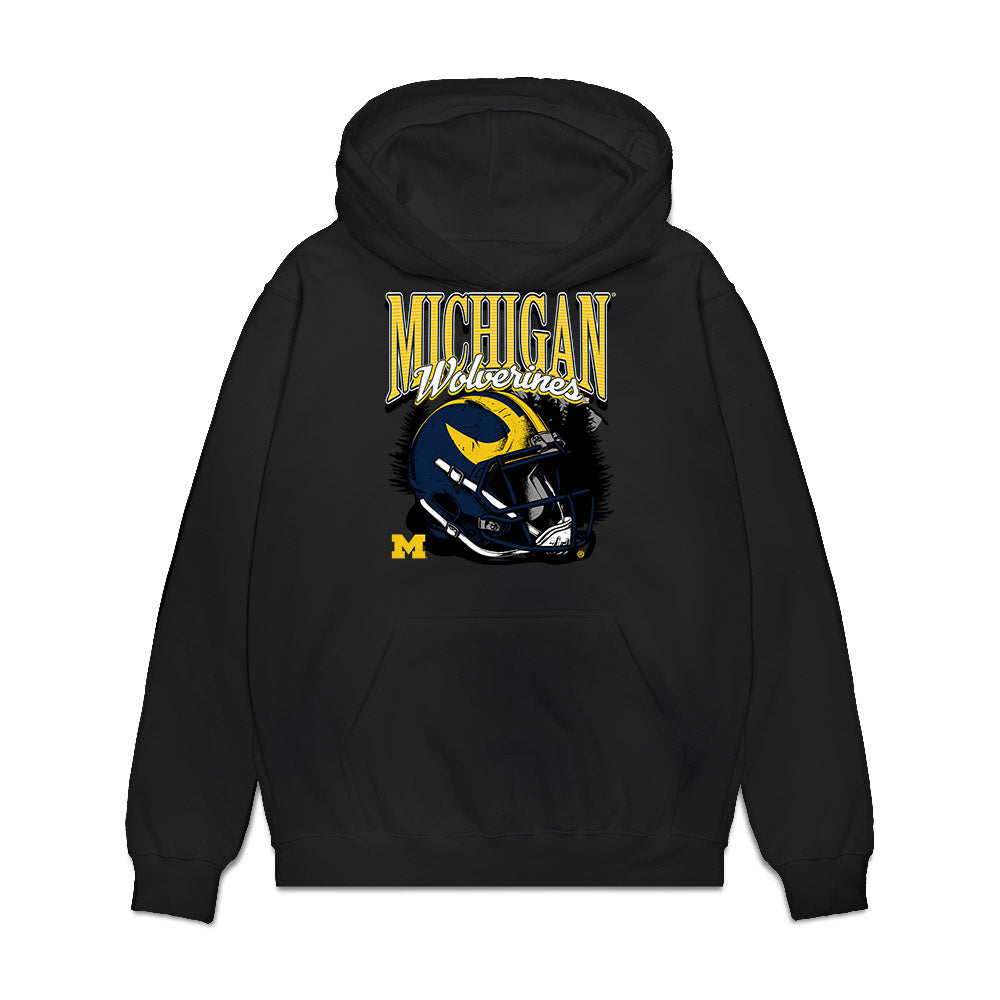 Michigan - NCAA Football : Mason Curtis - Vintage Helmet Premium Hooded Sweatshirt-0