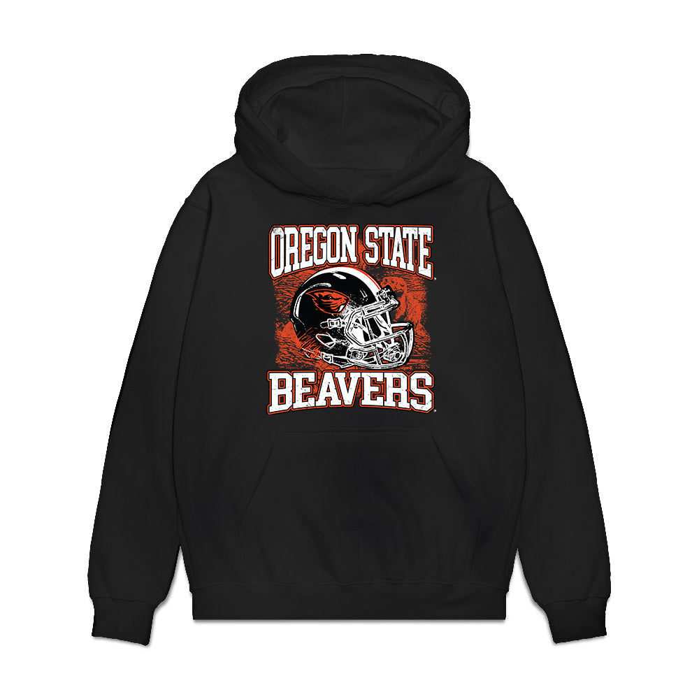 Oregon State - NCAA Football : Kord Shaw - Vintage Helmet Premium Hooded Sweatshirt-0