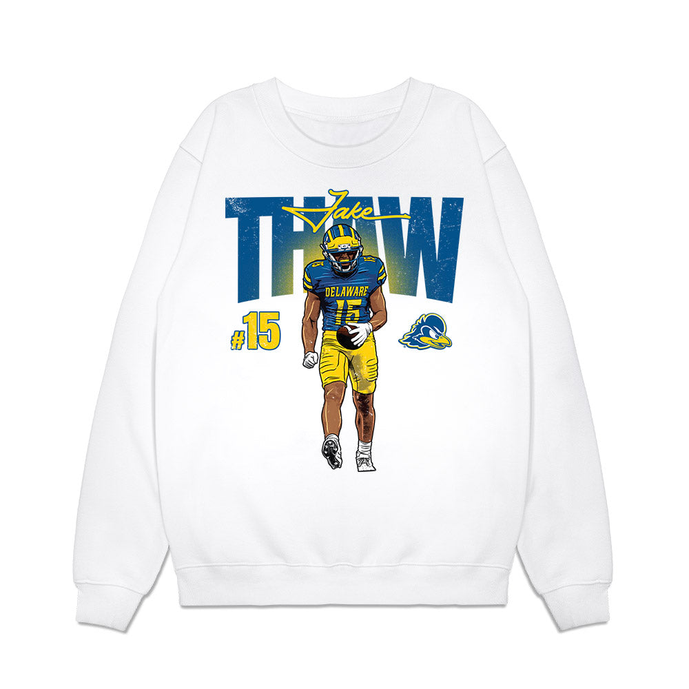 Delaware - NCAA Football : Jake Thaw - Caricature Premium Crewneck Sweatshirt-0