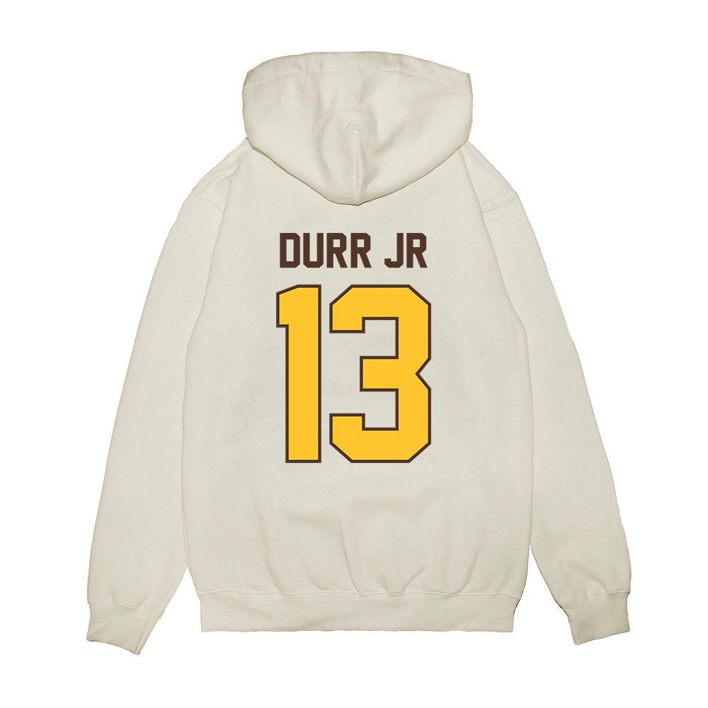 Wyoming - NCAA Football : Chris Durr jr - Vintage Helmet Premium Hooded Sweatshirt-1