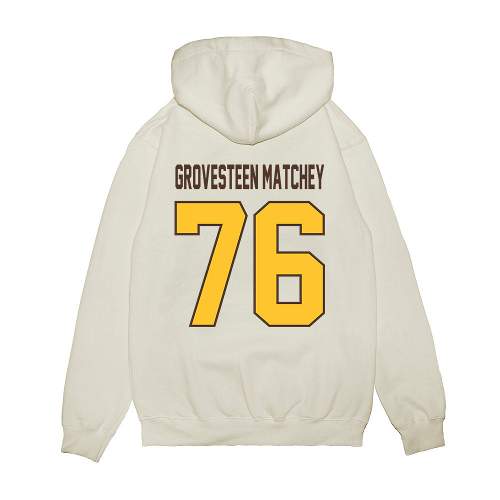 Wyoming - NCAA Football : Quinn Grovesteen Matchey - Vintage Helmet Premium Hooded Sweatshirt-1