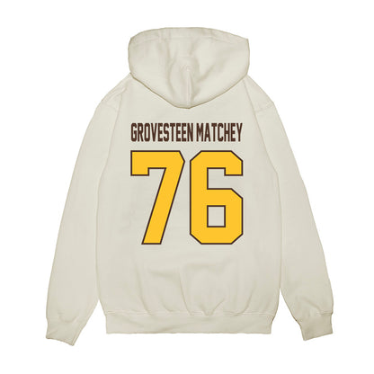 Wyoming - NCAA Football : Quinn Grovesteen Matchey - Vintage Helmet Premium Hooded Sweatshirt-1
