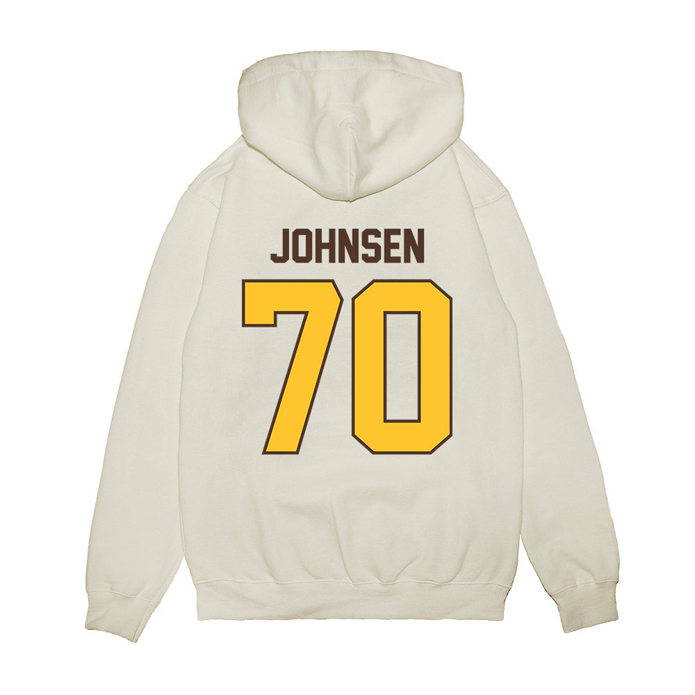 Wyoming - NCAA Football : Rex Johnsen - Vintage Helmet Premium Hooded Sweatshirt-1