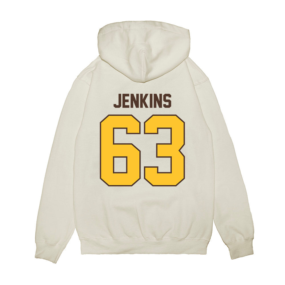 Wyoming - NCAA Football : Braylon Jenkins - Vintage Helmet Premium Hooded Sweatshirt-1