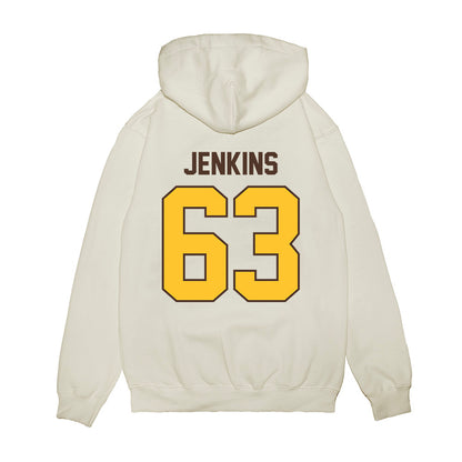 Wyoming - NCAA Football : Braylon Jenkins - Vintage Helmet Premium Hooded Sweatshirt-1