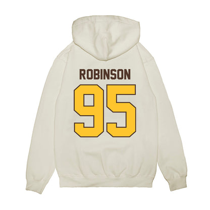 Wyoming - NCAA Football : Caleb Robinson - Vintage Helmet Premium Hooded Sweatshirt-1