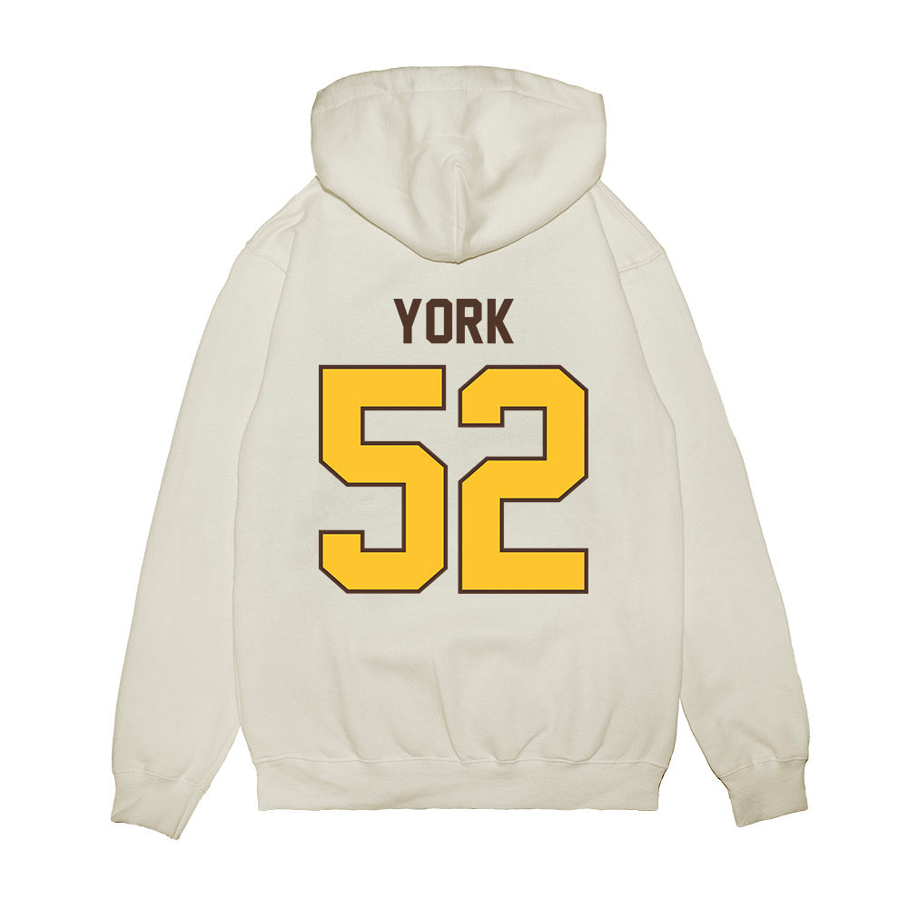 Wyoming - NCAA Football : Carson York - Vintage Helmet Premium Hooded Sweatshirt-1