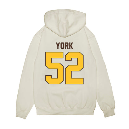 Wyoming - NCAA Football : Carson York - Vintage Helmet Premium Hooded Sweatshirt-1
