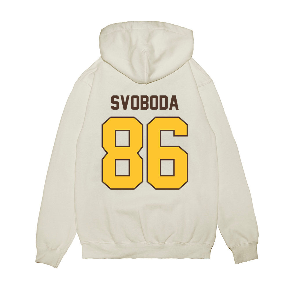 Wyoming - NCAA Football : Evan Svoboda - Vintage Helmet Premium Hooded Sweatshirt-1