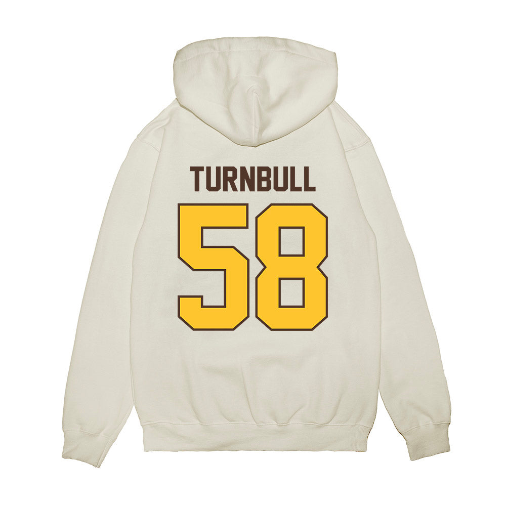 Wyoming - NCAA Football : Jordan Turnbull - Vintage Helmet Premium Hooded Sweatshirt-1