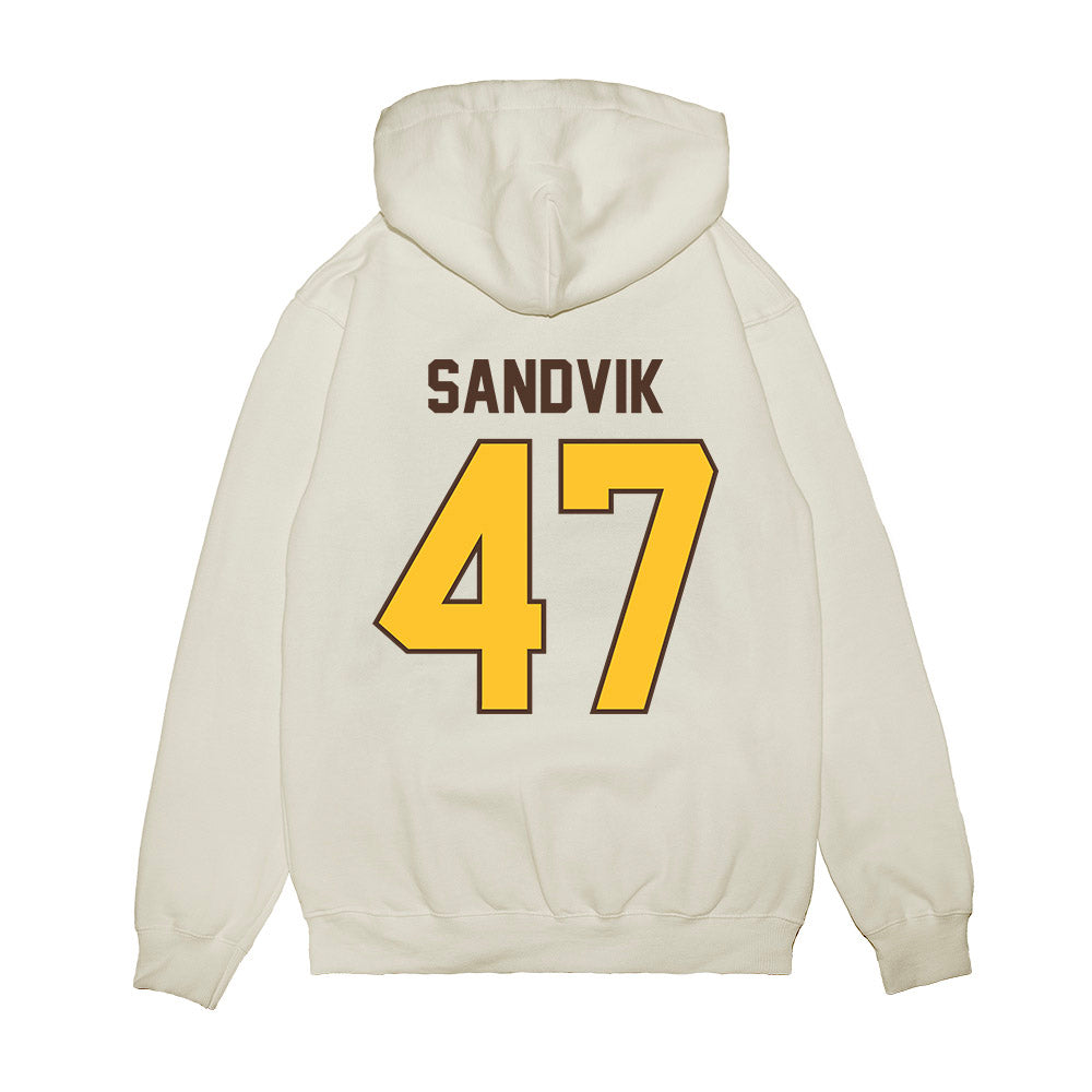 Wyoming - NCAA Football : Erik Sandvik - Vintage Helmet Premium Hooded Sweatshirt-1