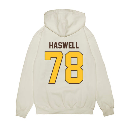 Wyoming - NCAA Football : Alex Haswell - Vintage Helmet Premium Hooded Sweatshirt-1