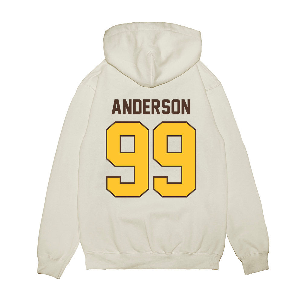 Wyoming - NCAA Football : Keelan Anderson - Vintage Helmet Premium Hooded Sweatshirt-1