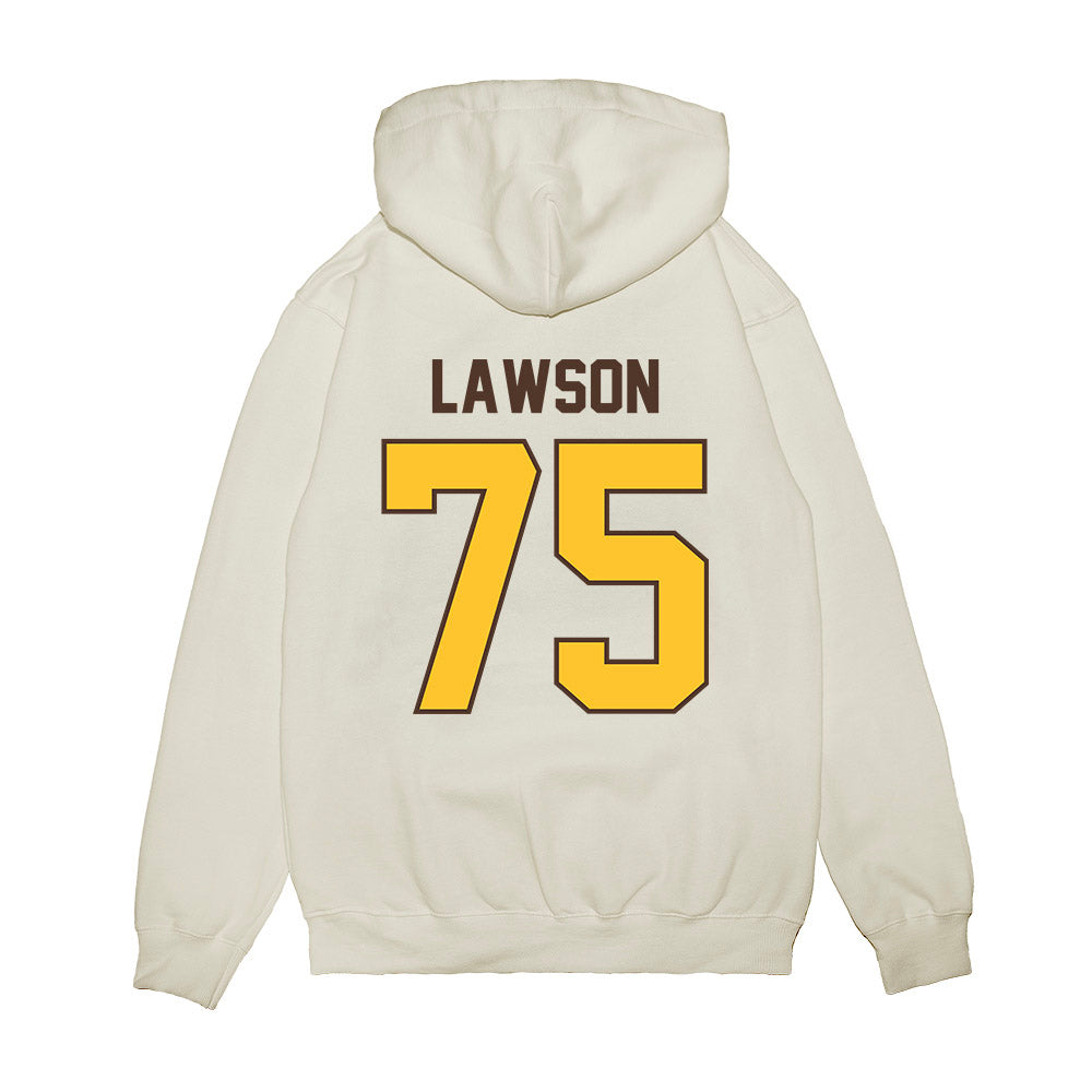 Wyoming - NCAA Football : Cooper Lawson - Vintage Helmet Premium Hooded Sweatshirt-1