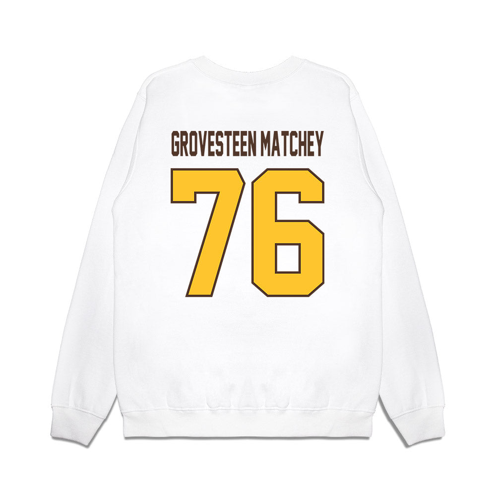 Wyoming - NCAA Football : Quinn Grovesteen Matchey - Vintage Helmet Premium Crewneck Sweatshirt-1