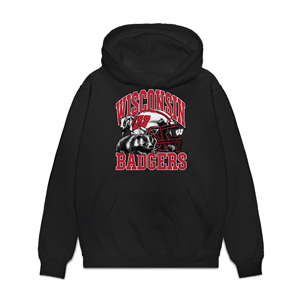 Wisconsin - NCAA Football : Grover Bortolotti - Vintage Helmet Premium Hooded Sweatshirt-0