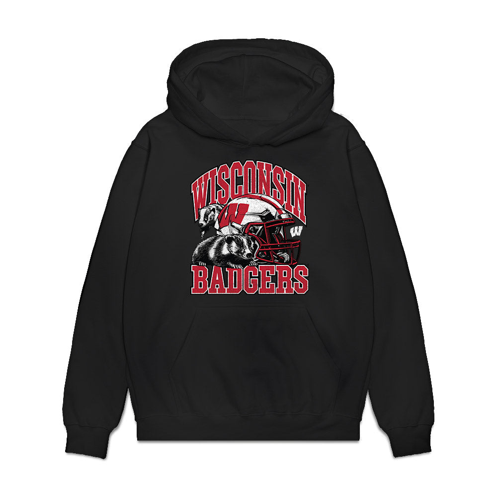 Wisconsin - NCAA Football : Barrett Nelson - Vintage Helmet Premium Hooded Sweatshirt-0