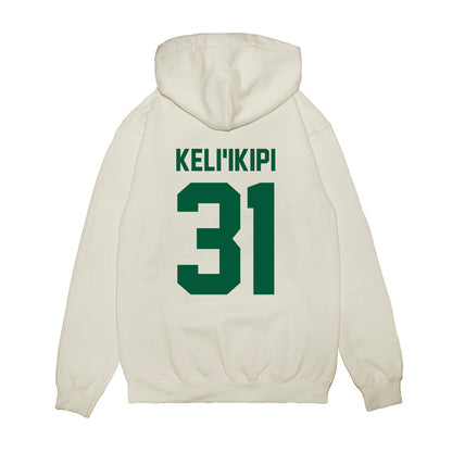 Hawaii - NCAA Football : Tryton Keli'ikipi - Vintage Helmet Premium Hooded Sweatshirt-1