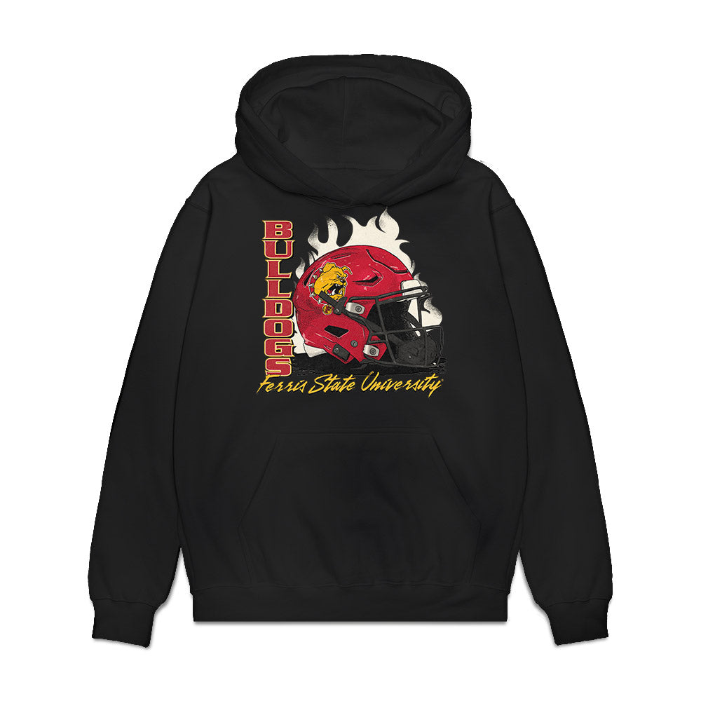 Ferris State - NCAA Football : Jaden Edington - Vintage Helmet Premium Hooded Sweatshirt-0