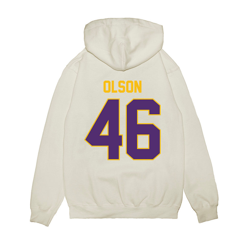 Minn. St. - NCAA Football : Tanner Olson - Vintage Helmet Premium Hooded Sweatshirt-1