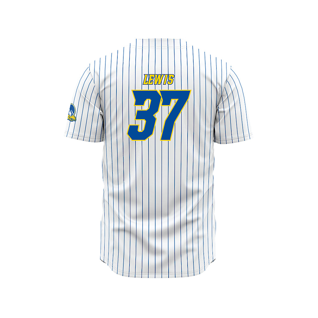 Delaware - NCAA Baseball : Evan Lewis - White Pinstripe Jersey-1