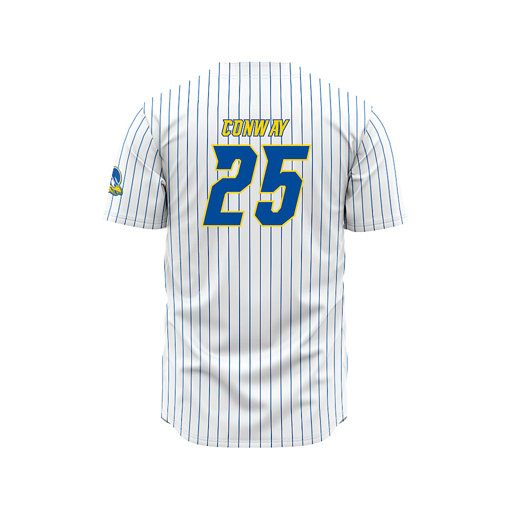 Delaware - NCAA Baseball : Elias Conway - White Pinstripe Jersey-1