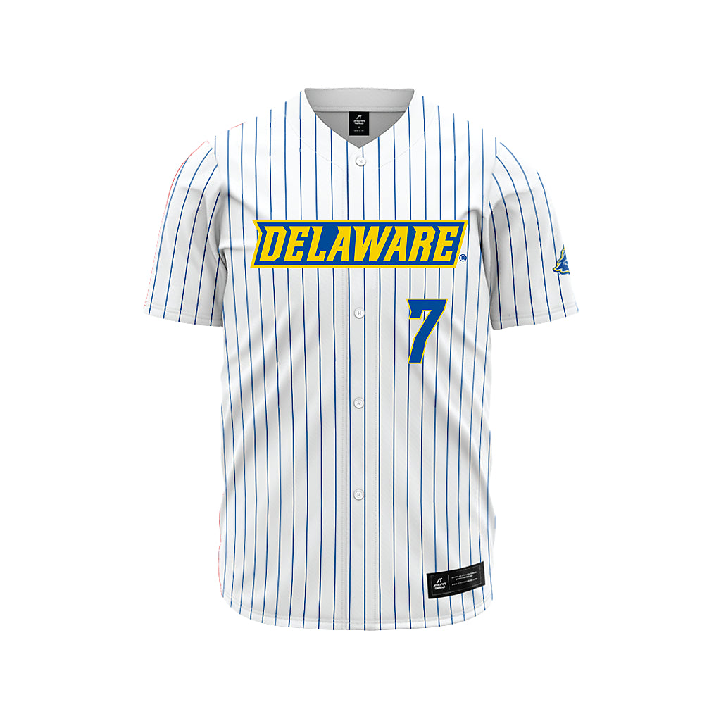 Delaware - NCAA Baseball : Evan Bouldin - White Pinstripe Jersey-0