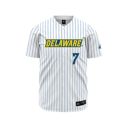 Delaware - NCAA Baseball : Evan Bouldin - White Pinstripe Jersey-0