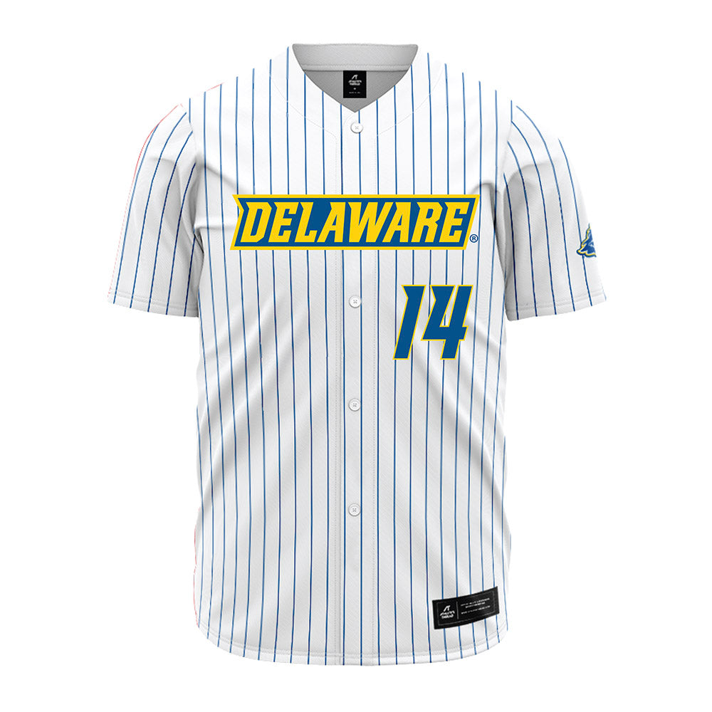 Delaware - NCAA Baseball : Harry Carr - White Pinstripe Jersey-0