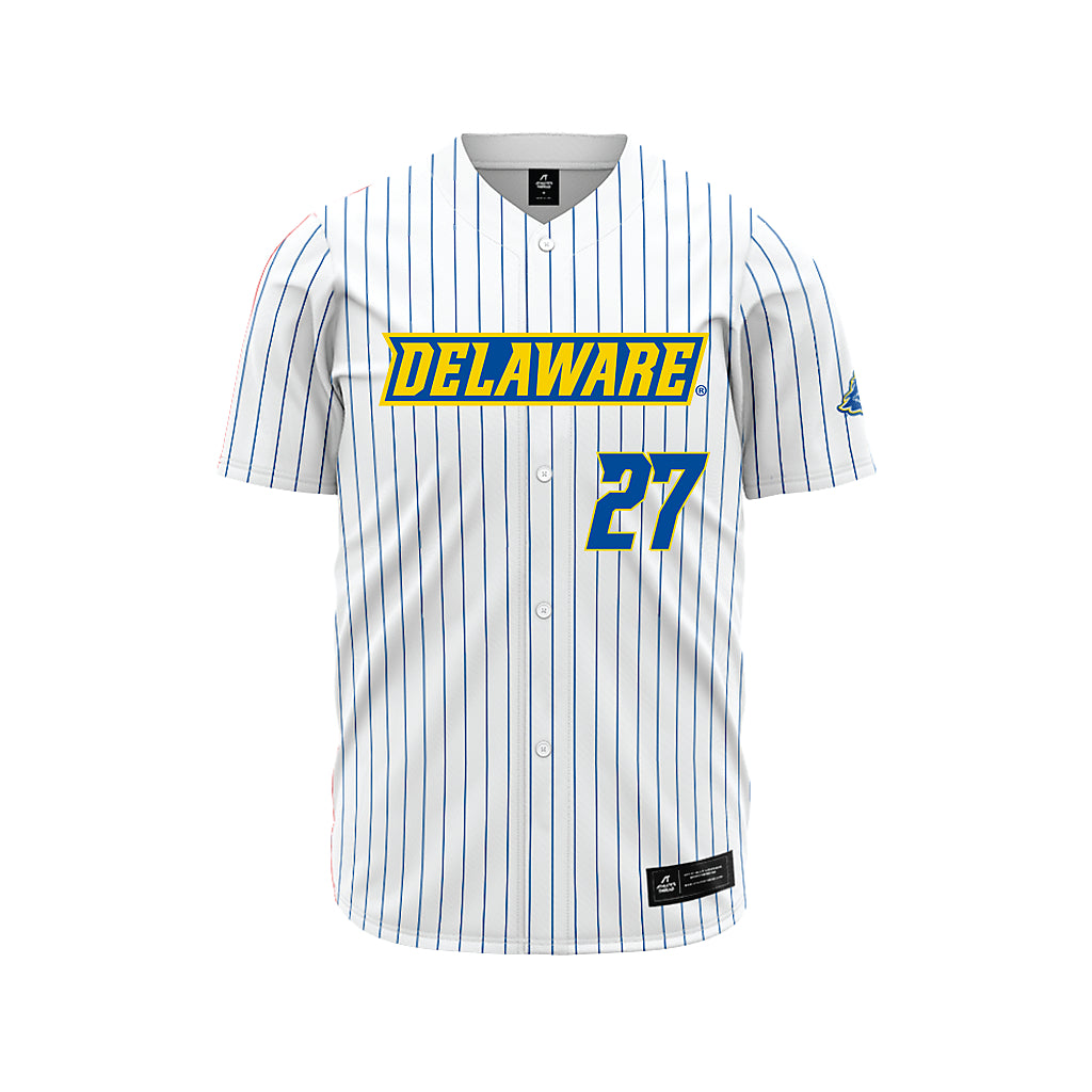 Delaware - NCAA Baseball : Anthony DeCesare - White Pinstripe Jersey-0
