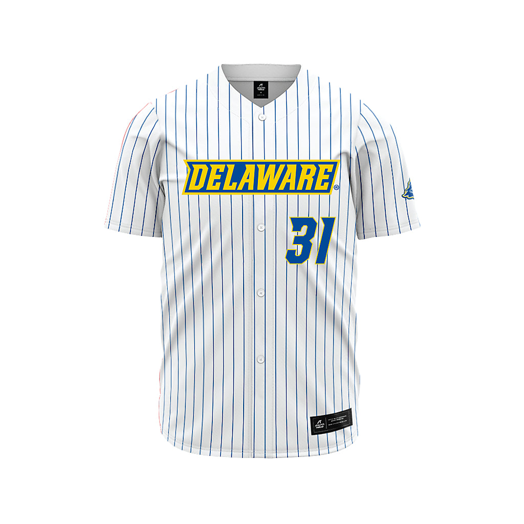 Delaware - NCAA Baseball : Matthew Reyes - White Pinstripe Jersey-0