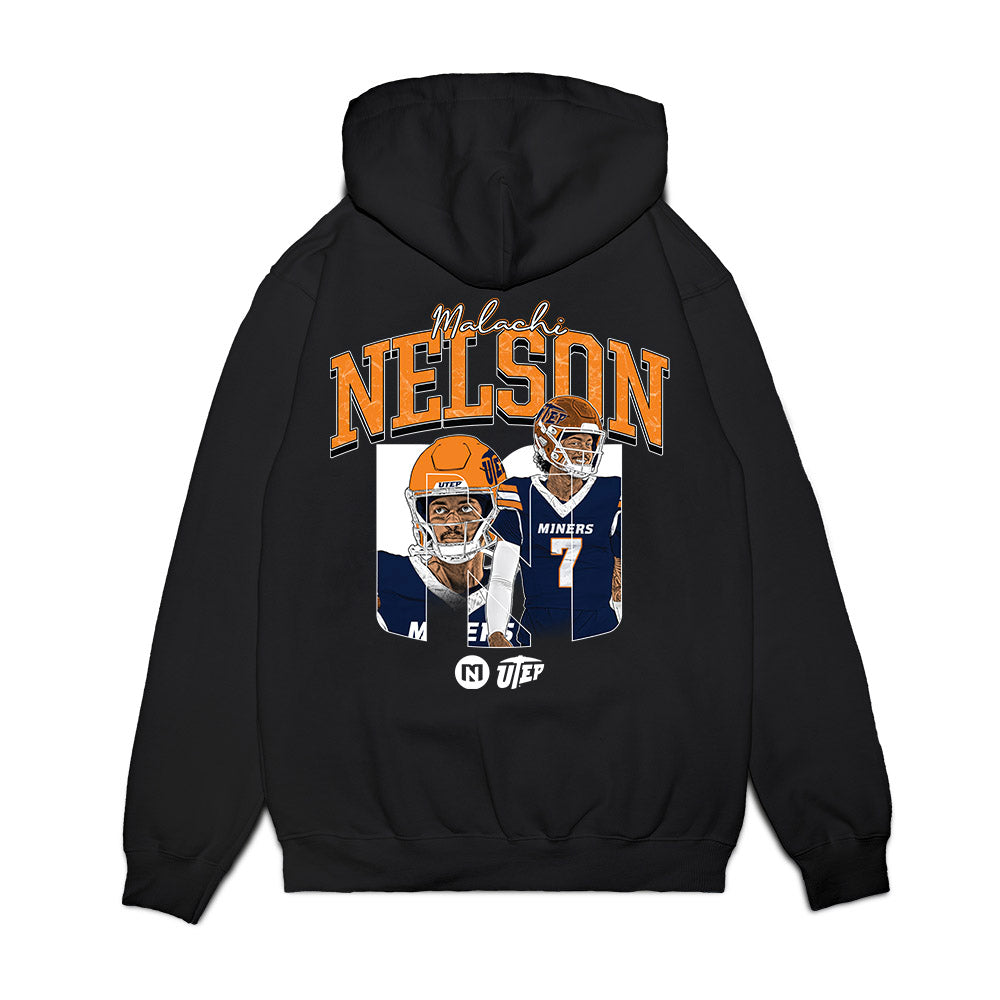 UTEP - NCAA Football : Malachi Nelson - Caricature Premium Hooded Sweatshirt-1