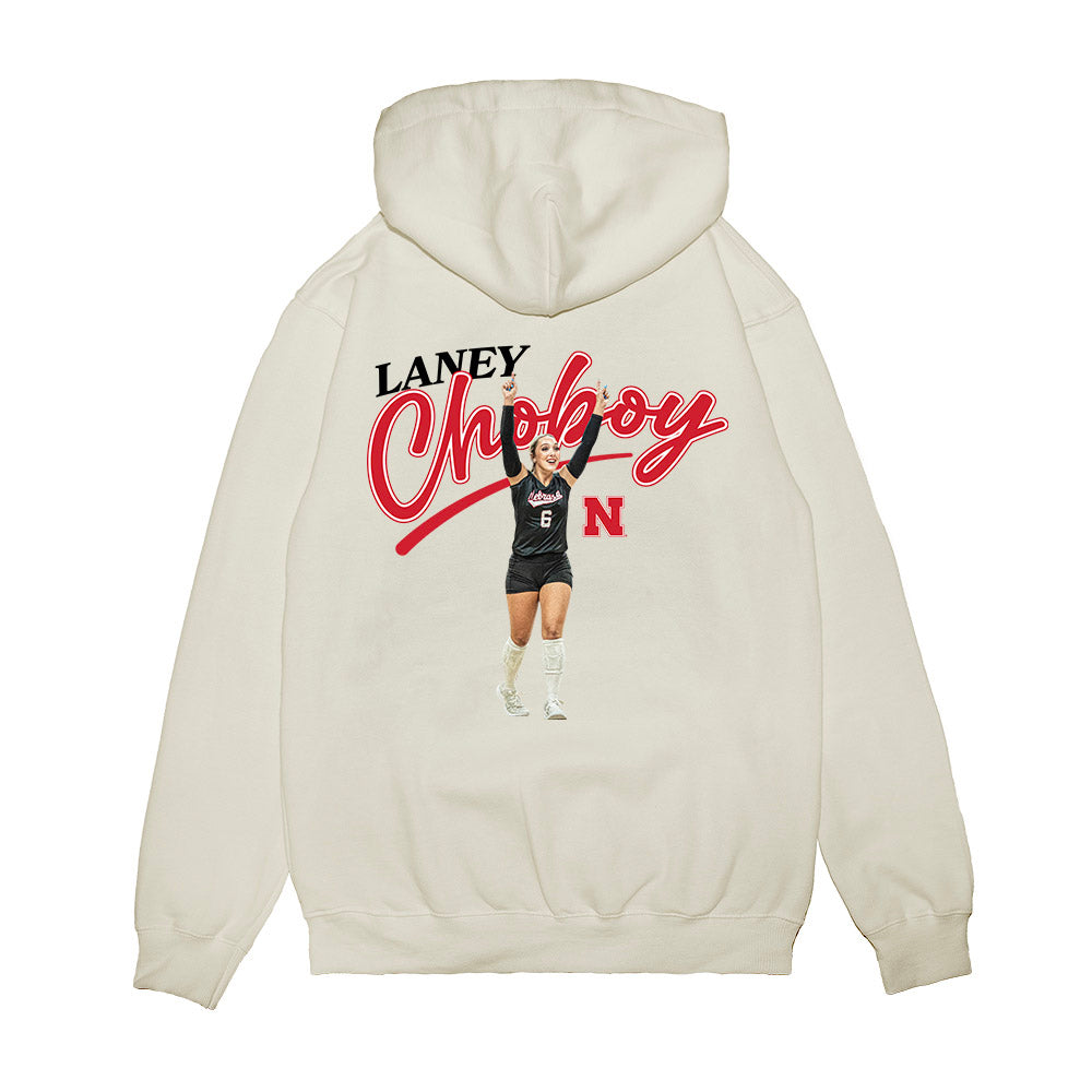 Nebraska - NCAA Women's Volleyball : Laney Choboy - Collage Premium Hooded Sweatshirt-1