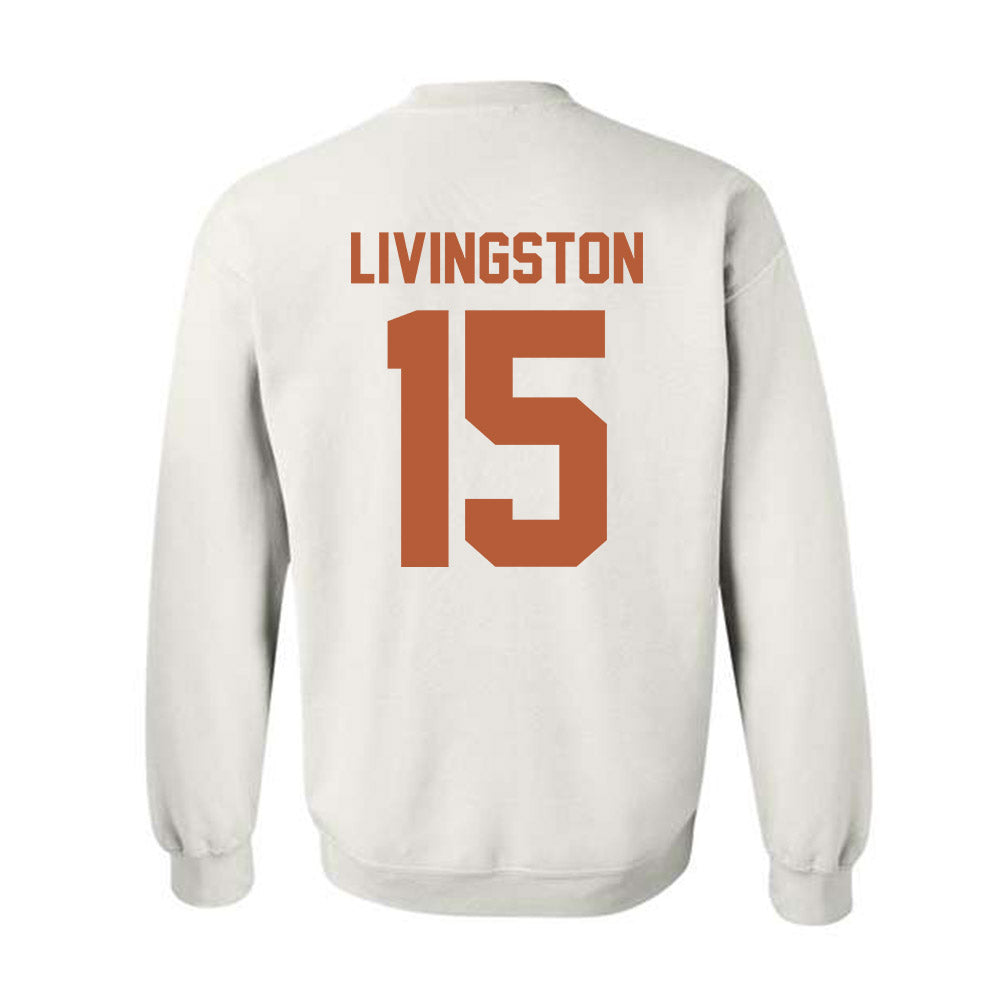 Texas - NCAA Baseball : Josh Livingston - Horns Up! Crewneck Sweatshirt-1