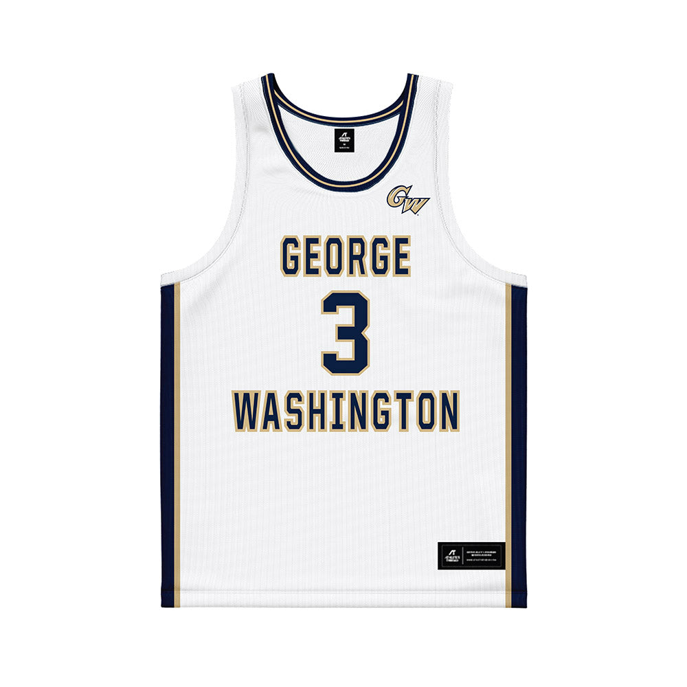 GWU - NCAA Men's Basketball : Tre Dinkins - White Basketball Jersey-0