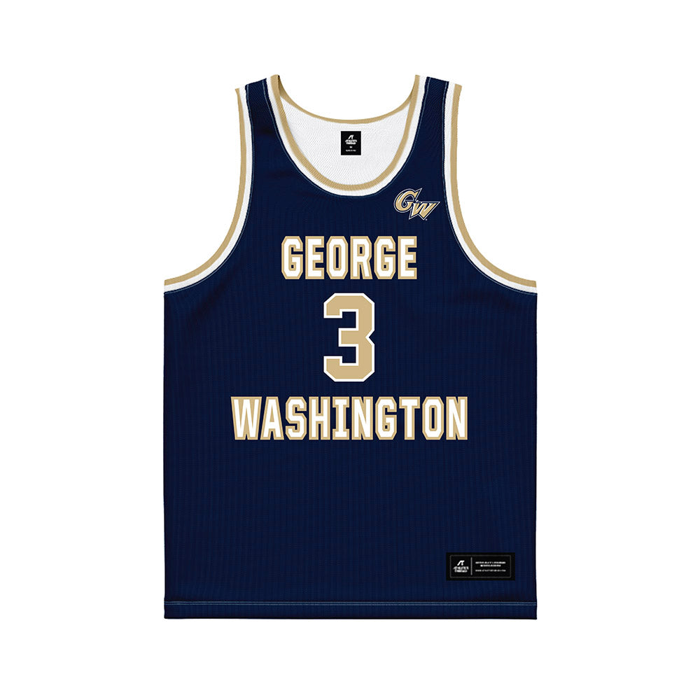 GWU - NCAA Men's Basketball : Tre Dinkins - Navy Basketball Jersey-0