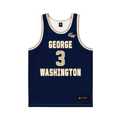 GWU - NCAA Men's Basketball : Tre Dinkins - Navy Basketball Jersey-0