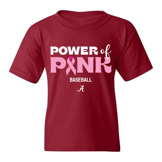 Alabama - Baseball Alumni : Coulson Buchanan - Power of Pink Crimson Youth T-Shirt-0