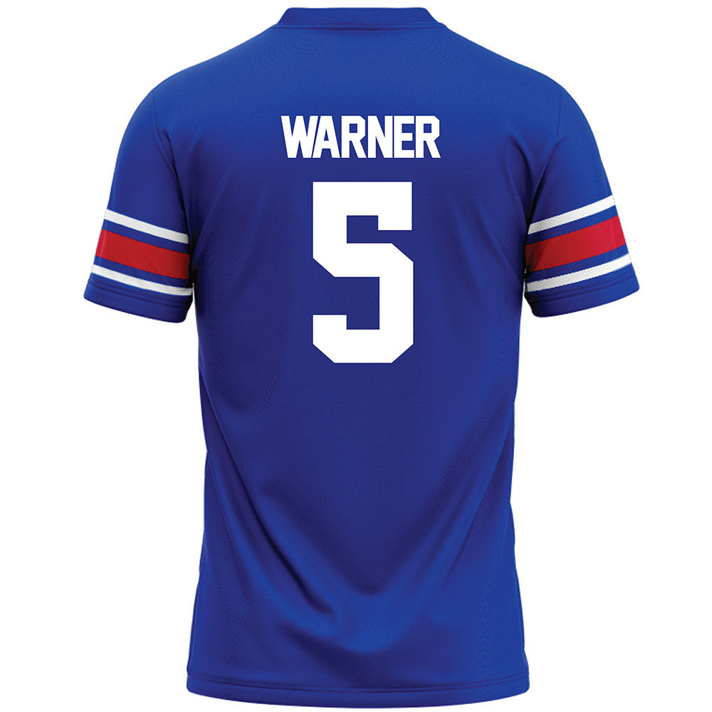 SMU - NCAA Football : DJ Warner - Blue Premium Football Jersey-1