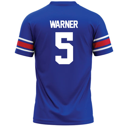 SMU - NCAA Football : DJ Warner - Blue Premium Football Jersey-1