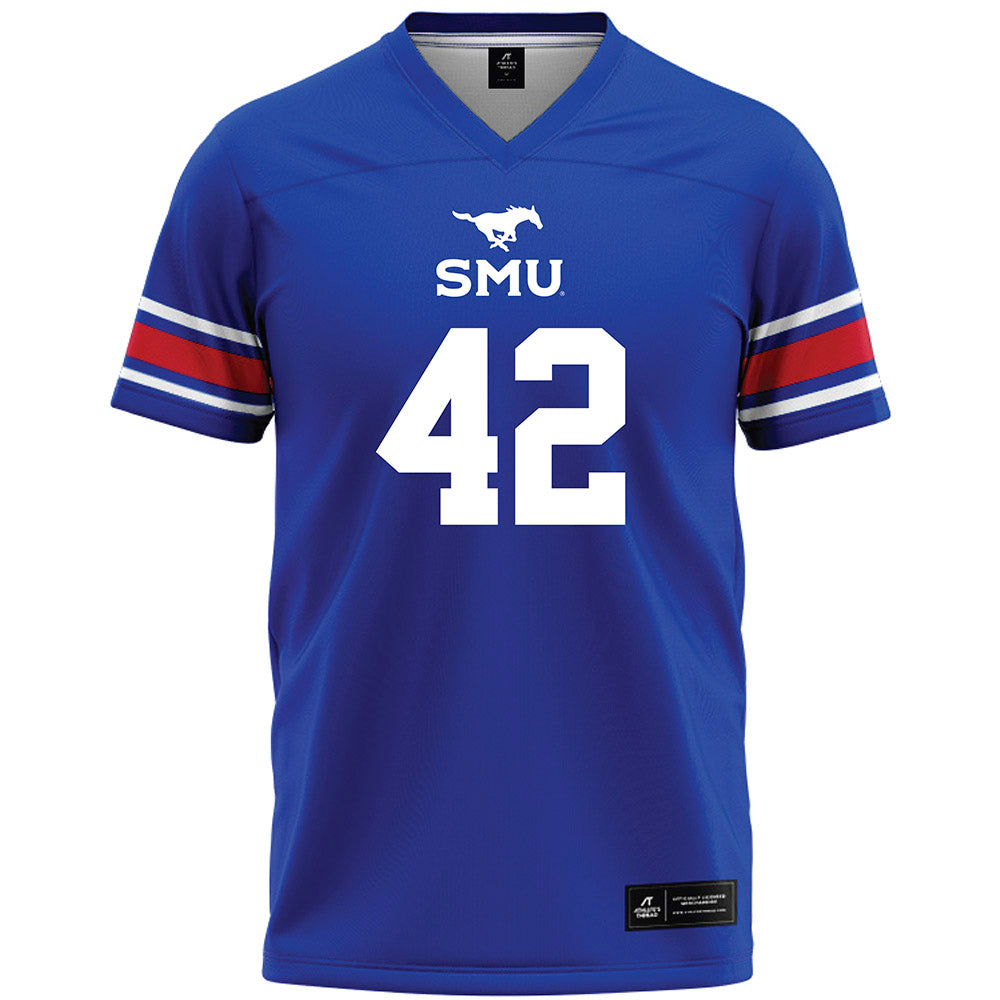 SMU - NCAA Football : Will Locke - Blue Premium Football Jersey-0